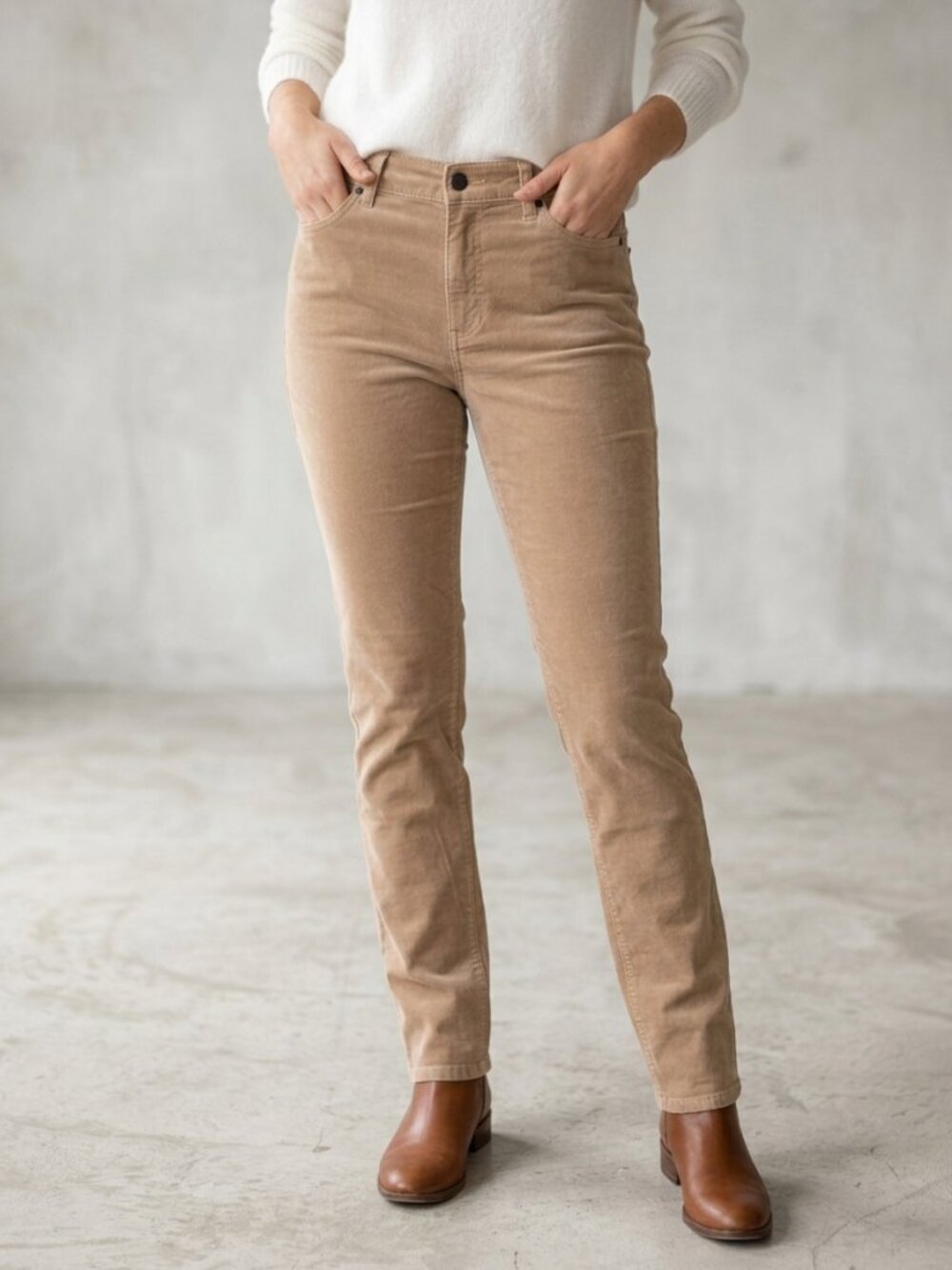 Talbots Flawless Five Pocket Corduroy Pants Womens Size 12 Tan Straight Leg NWT